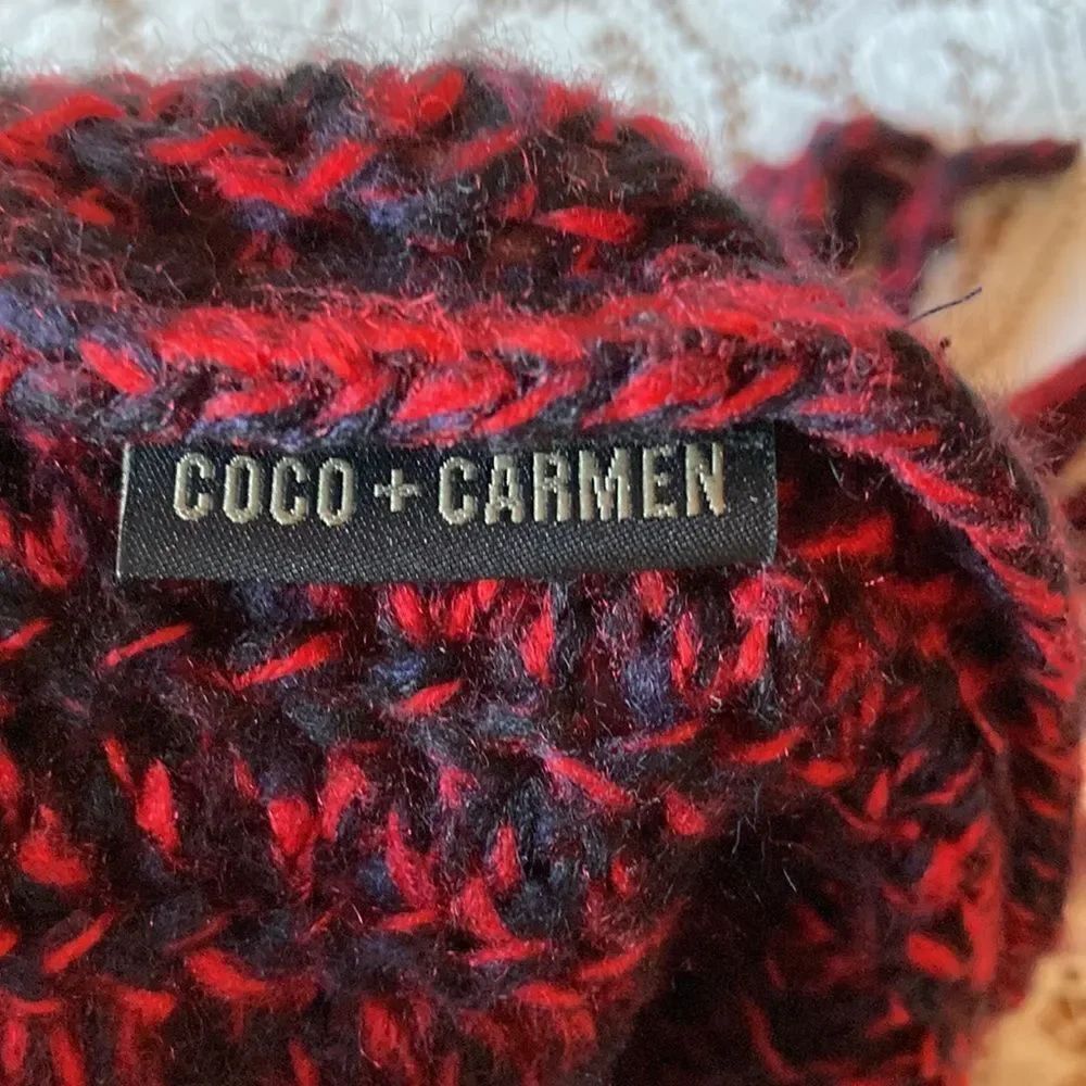 Coco + Carmen Red/Blue Fringed Infinity Scarf - Picture 6 of 6